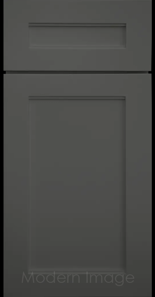 Destin shaker cabinet in Gun Metal featuring ledge detail and vertical joints around a recessed center panel.
